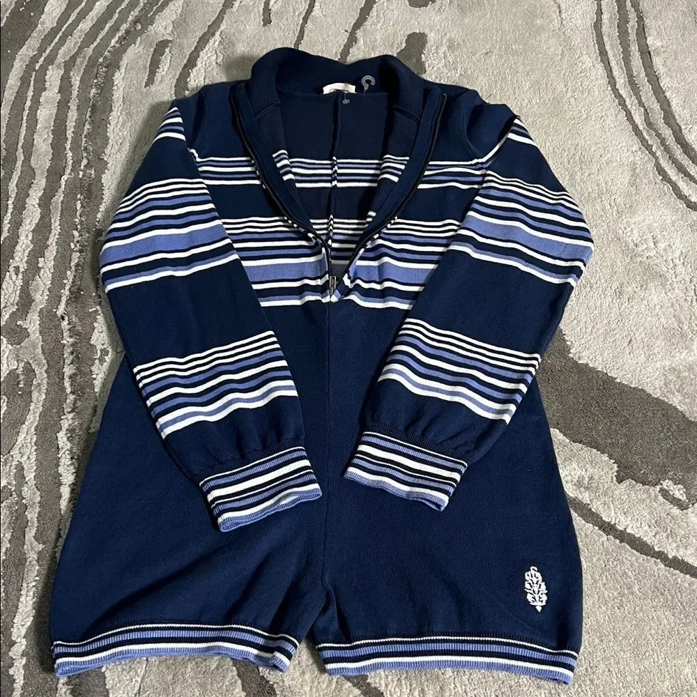 NWOT Free People Movement Blue It's Cold Outside Playsuit Navy Striped Sz Medium